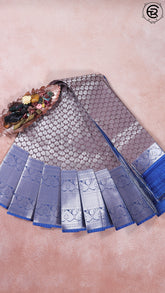 Brown and Blue Kanchipuram Silk Saree